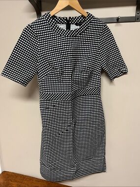 Banana Republic Black & White Gingham Short-Sleeve Work Dress